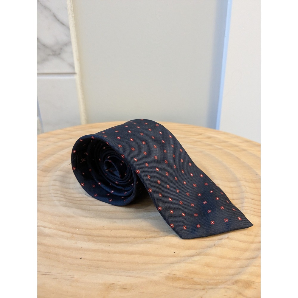 Yves Saint Laurent Necktie Mens Silk Geometric Navy‎ Blue Red Floral 55.5x3